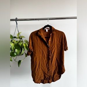 Forever 21 Vibrant Short Sleeve Brown Buttondown